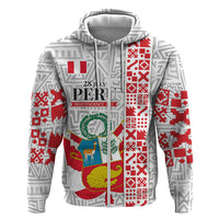 Peru Independence Day Zip Hoodie Peruvian Flag Coat of Arms Inca Pattern