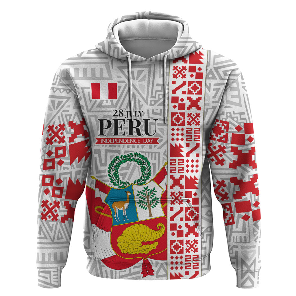 Peru Independence Day Zip Hoodie Peruvian Flag Coat of Arms Inca Pattern
