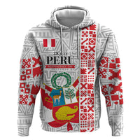 Peru Independence Day Zip Hoodie Peruvian Flag Coat of Arms Inca Pattern