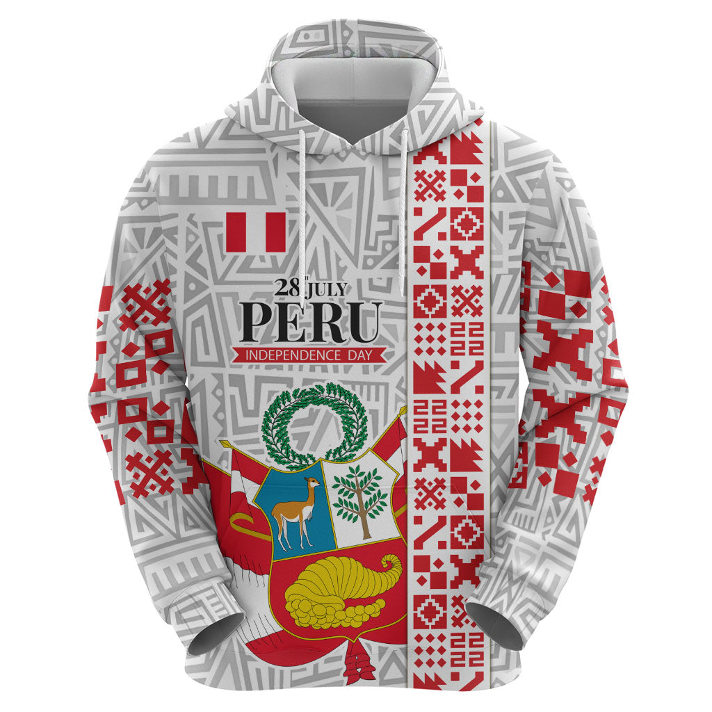 Peru Independence Day Zip Hoodie Peruvian Flag Coat of Arms Inca Pattern