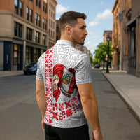 Peru Independence Day Zipper Polo Shirt Peruvian Flag Coat of Arms Inca Pattern