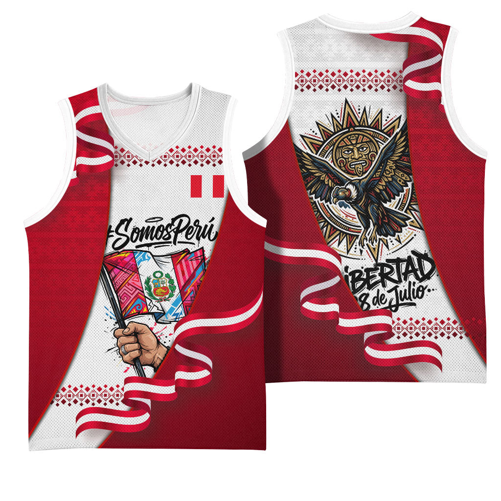 Somos Peru Independence Day Basketball Jersey Inti Sun God Andean Condor Tribal