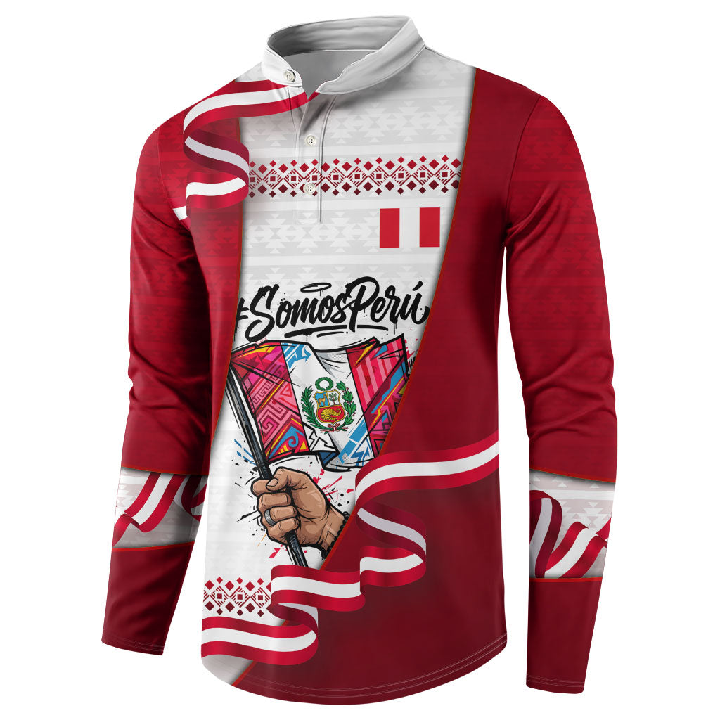 Somos Peru Independence Day Button Sweatshirt Inti Sun God Andean Condor Tribal