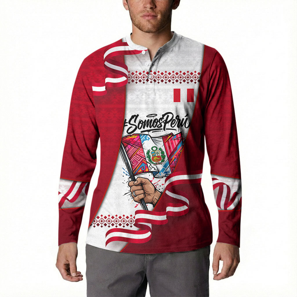 Somos Peru Independence Day Button Sweatshirt Inti Sun God Andean Condor Tribal