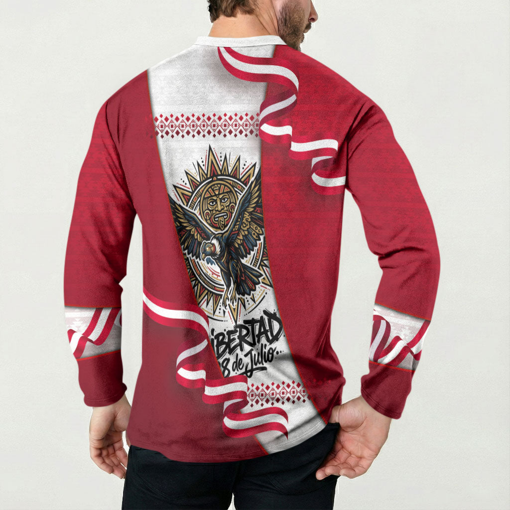 Somos Peru Independence Day Button Sweatshirt Inti Sun God Andean Condor Tribal