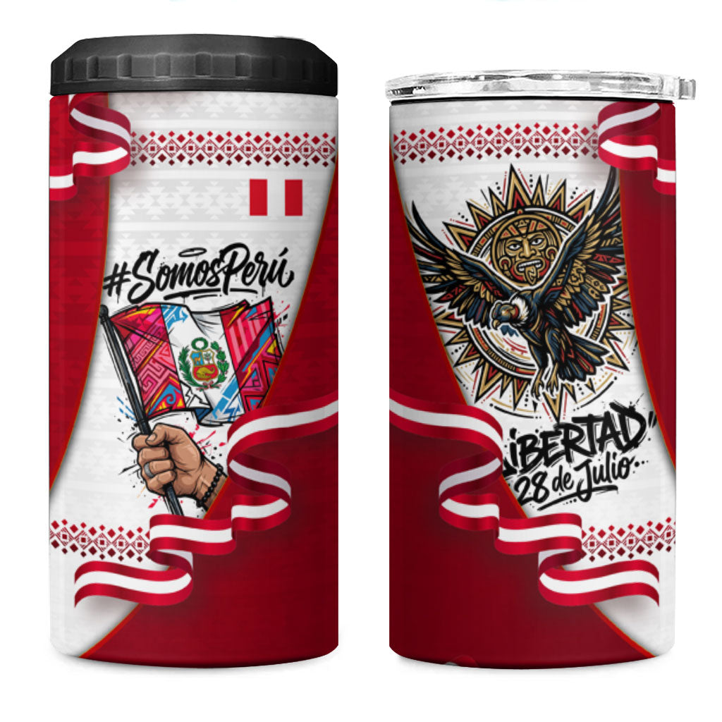 Somos Peru Independence Day 4 in 1 Can Cooler Tumbler Inti Sun God Andean Condor Tribal
