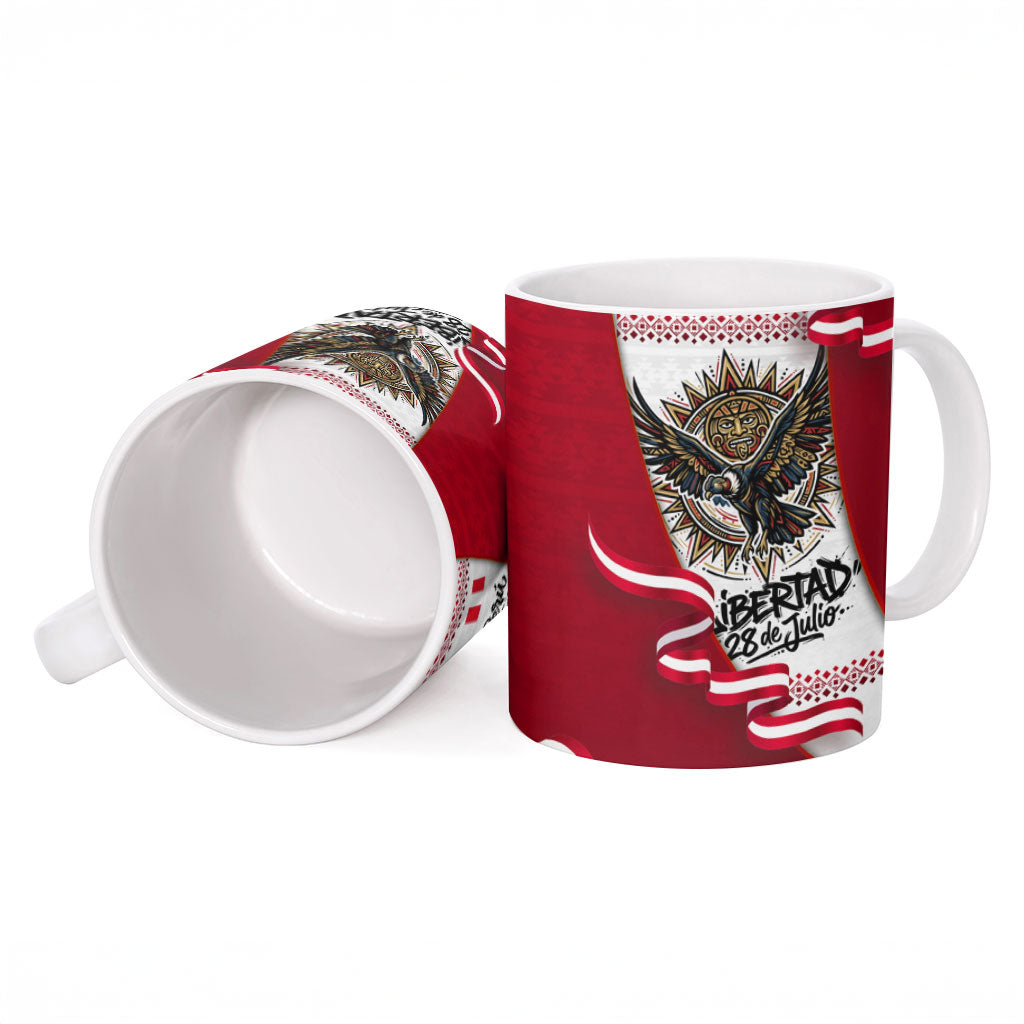 Somos Peru Independence Day Ceramic Mug Inti Sun God Andean Condor Tribal