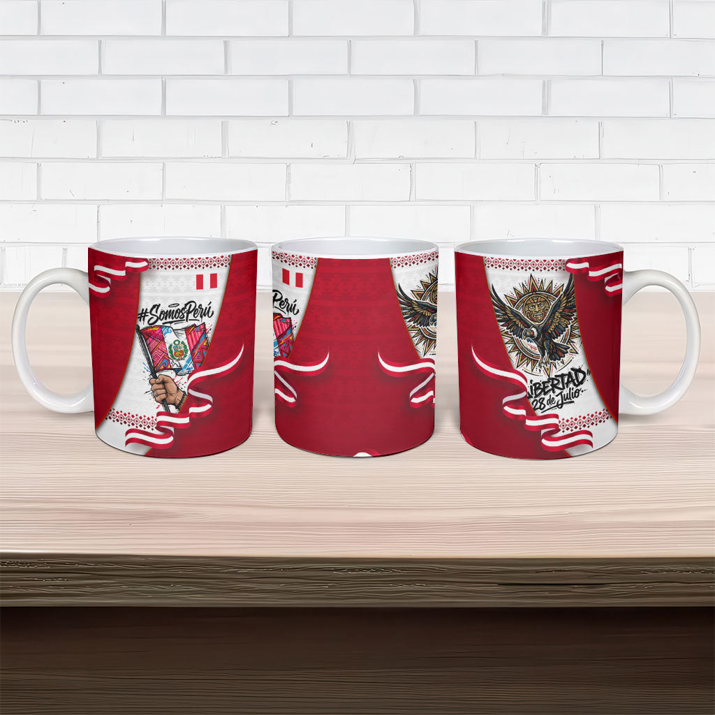 Somos Peru Independence Day Ceramic Mug Inti Sun God Andean Condor Tribal
