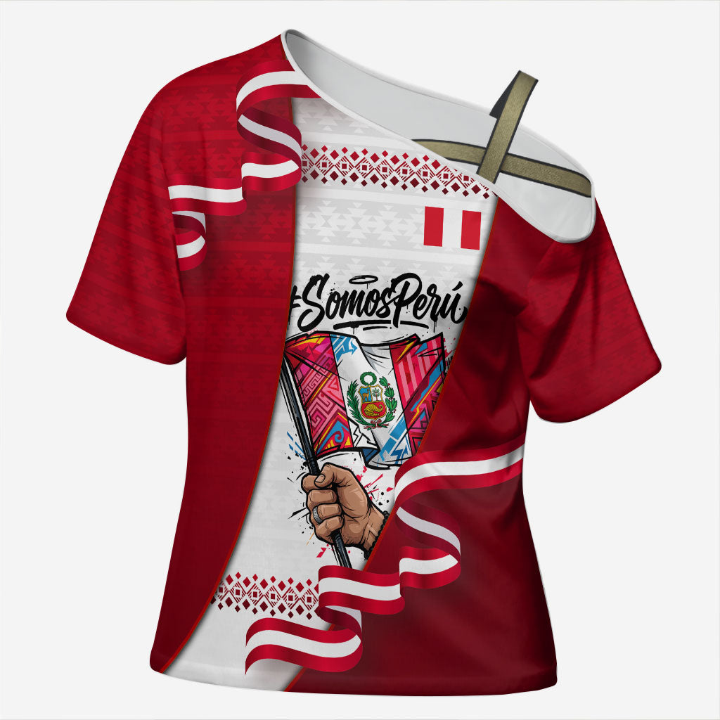 Somos Peru Independence Day Cross Shoulder Shirt Inti Sun God Andean Condor Tribal