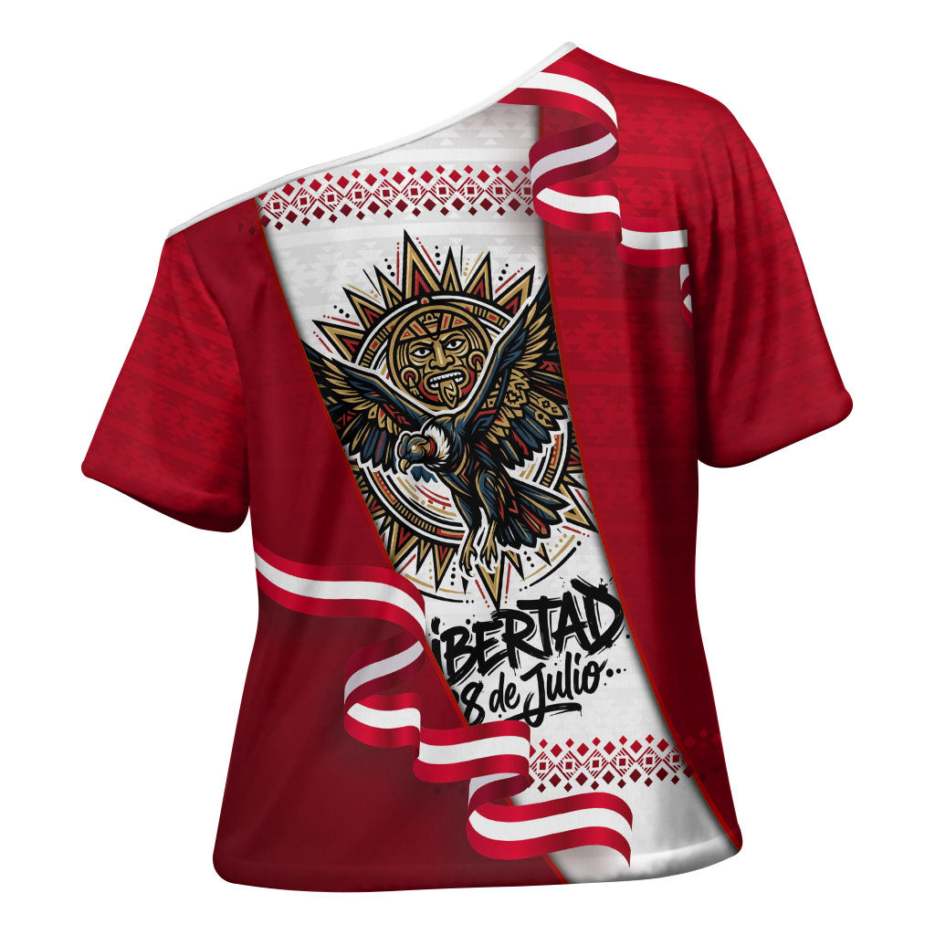 Somos Peru Independence Day Cross Shoulder Shirt Inti Sun God Andean Condor Tribal