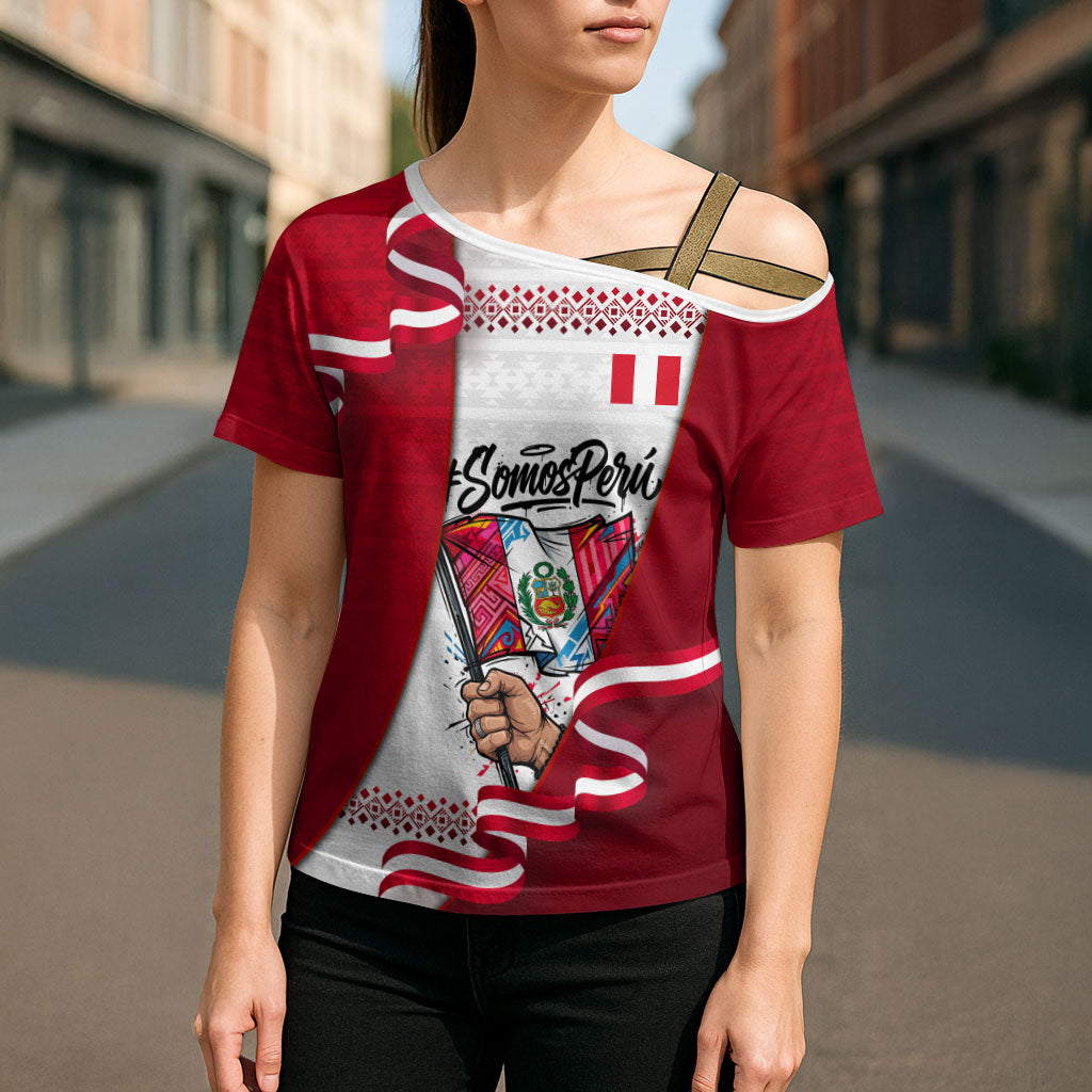 Somos Peru Independence Day Cross Shoulder Shirt Inti Sun God Andean Condor Tribal