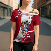 Somos Peru Independence Day Cross Shoulder Shirt Inti Sun God Andean Condor Tribal