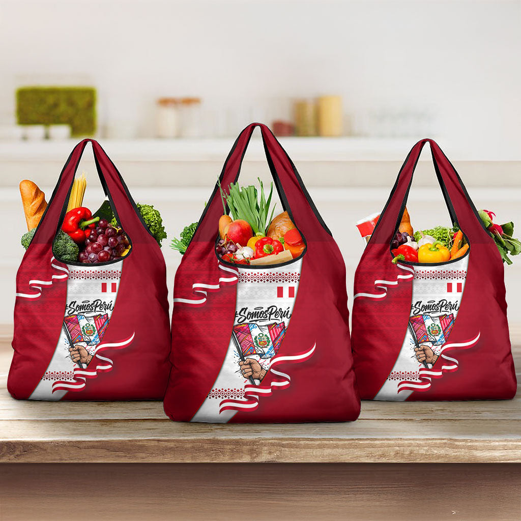 Somos Peru Independence Day Grocery Bag Inti Sun God Andean Condor Tribal