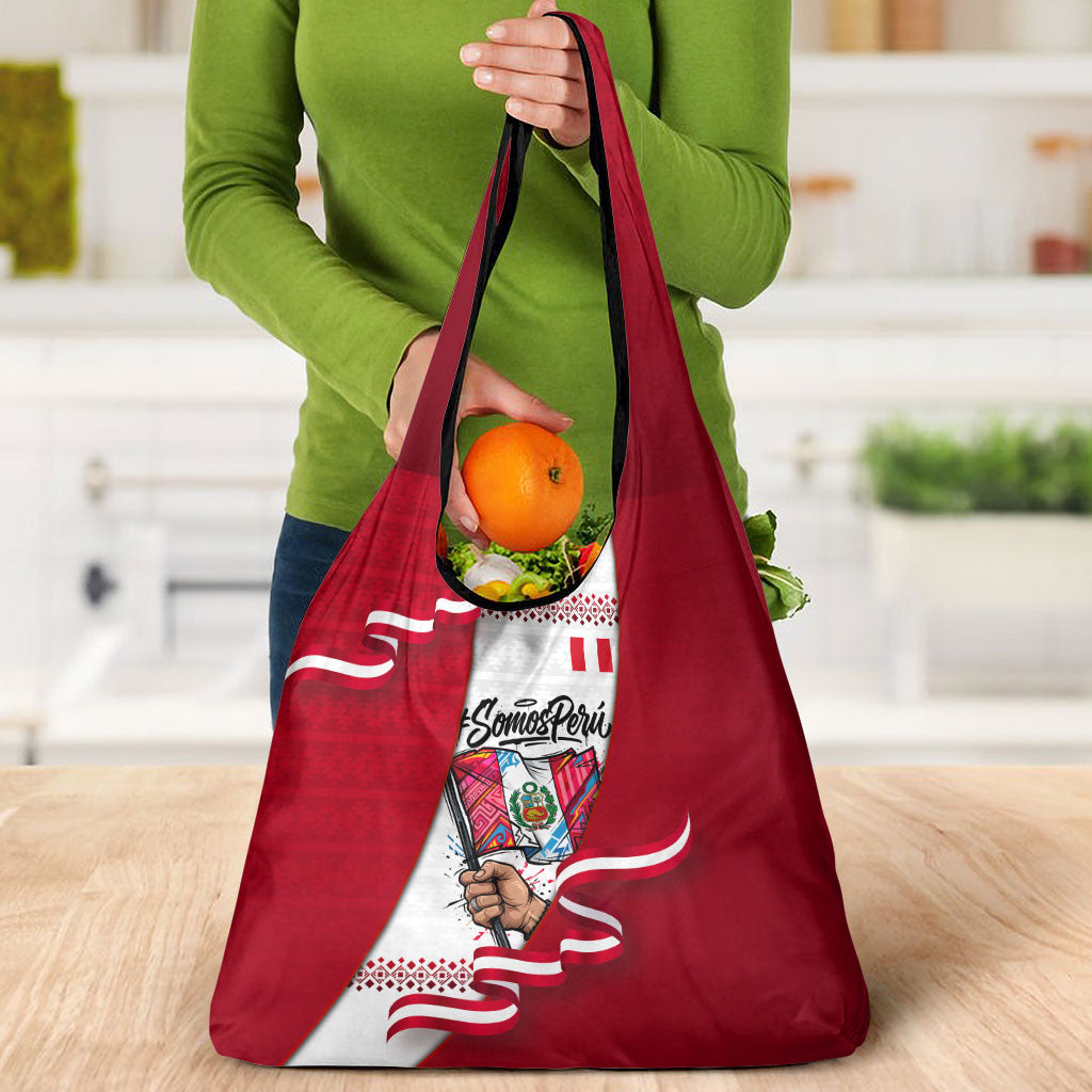 Somos Peru Independence Day Grocery Bag Inti Sun God Andean Condor Tribal