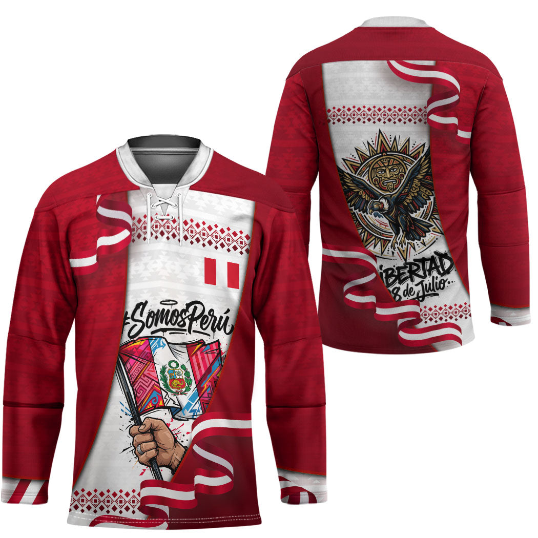 Somos Peru Independence Day Hockey Jersey Inti Sun God Andean Condor Tribal