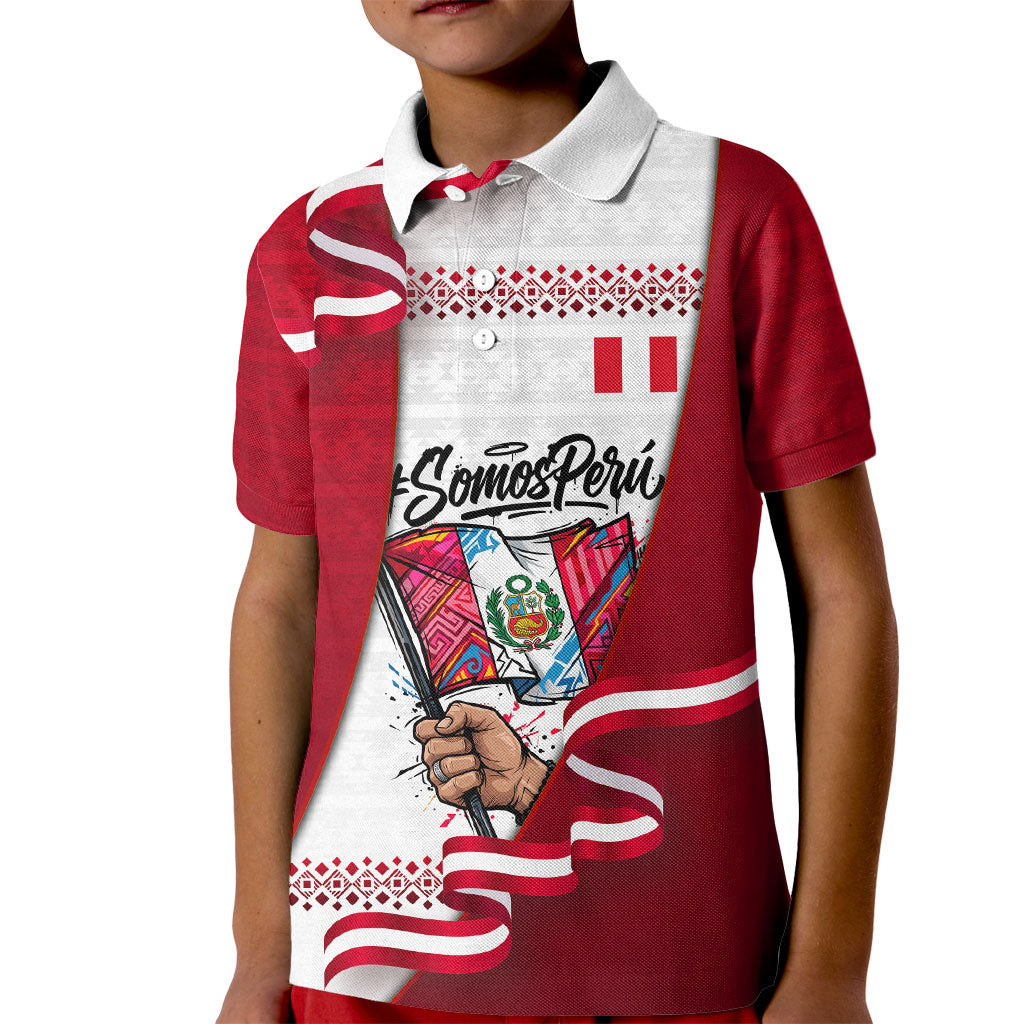 Somos Peru Independence Day Kid Polo Shirt Inti Sun God Andean Condor Tribal