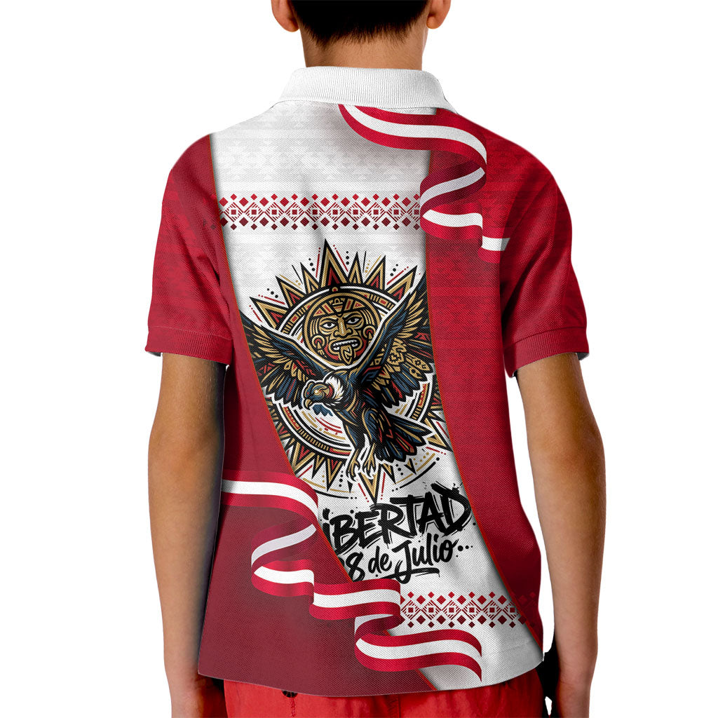 Somos Peru Independence Day Kid Polo Shirt Inti Sun God Andean Condor Tribal