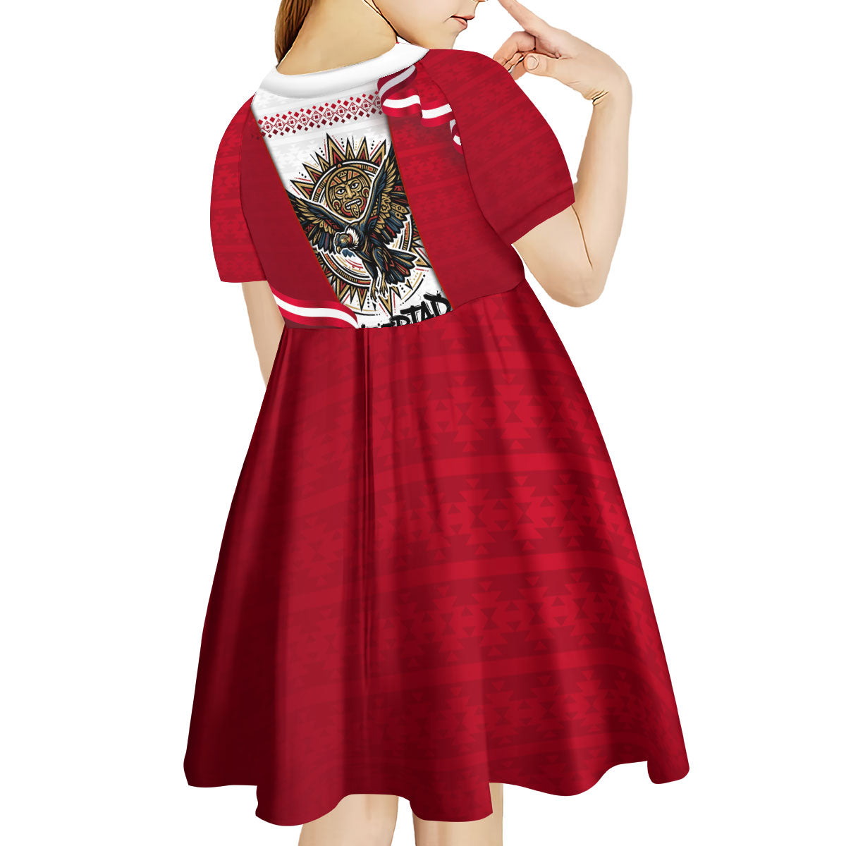 Somos Peru Independence Day Kid Short Sleeve Dress Inti Sun God Andean Condor Tribal