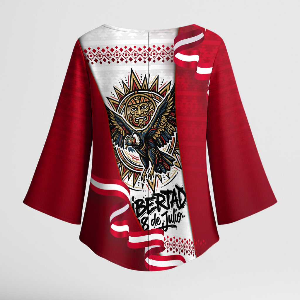 Somos Peru Independence Day Kimono Sleeve Blouse Inti Sun God Andean Condor Tribal