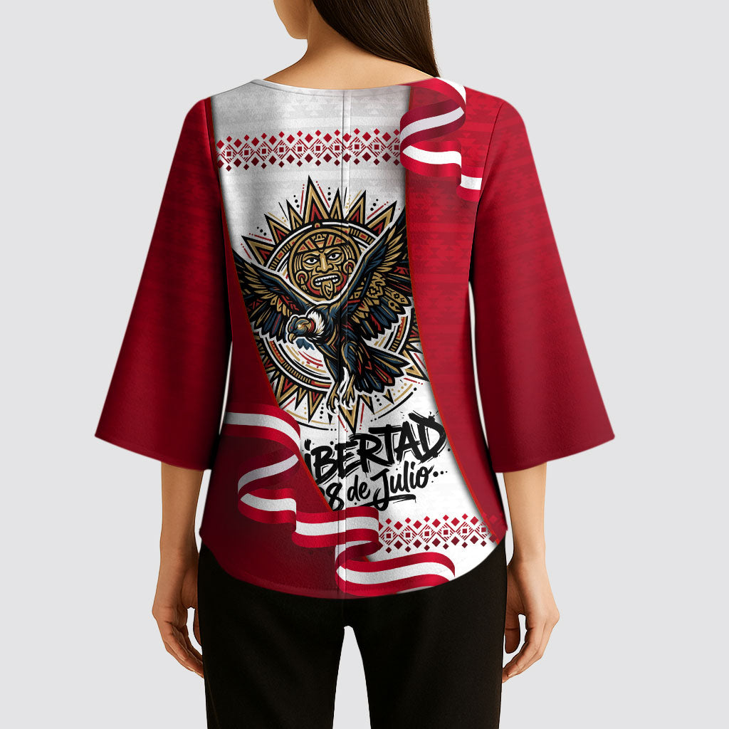 Somos Peru Independence Day Kimono Sleeve Blouse Inti Sun God Andean Condor Tribal