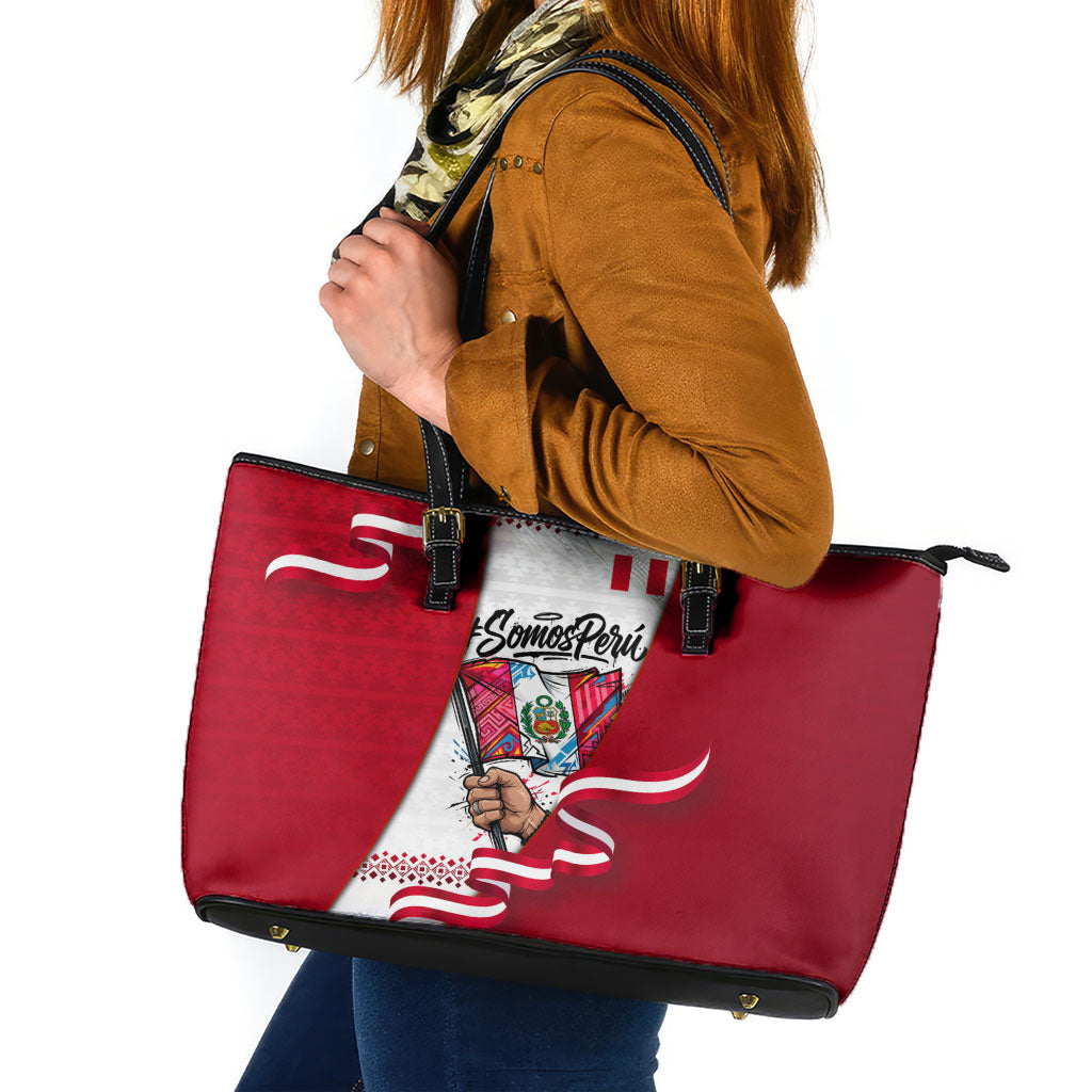 Somos Peru Independence Day Leather Tote Bag Inti Sun God Andean Condor Tribal