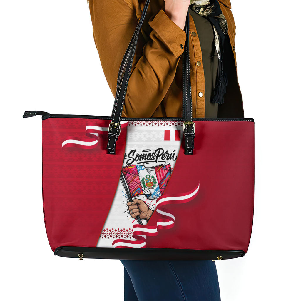 Somos Peru Independence Day Leather Tote Bag Inti Sun God Andean Condor Tribal