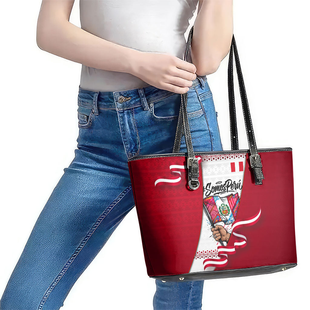 Somos Peru Independence Day Leather Tote Bag Inti Sun God Andean Condor Tribal