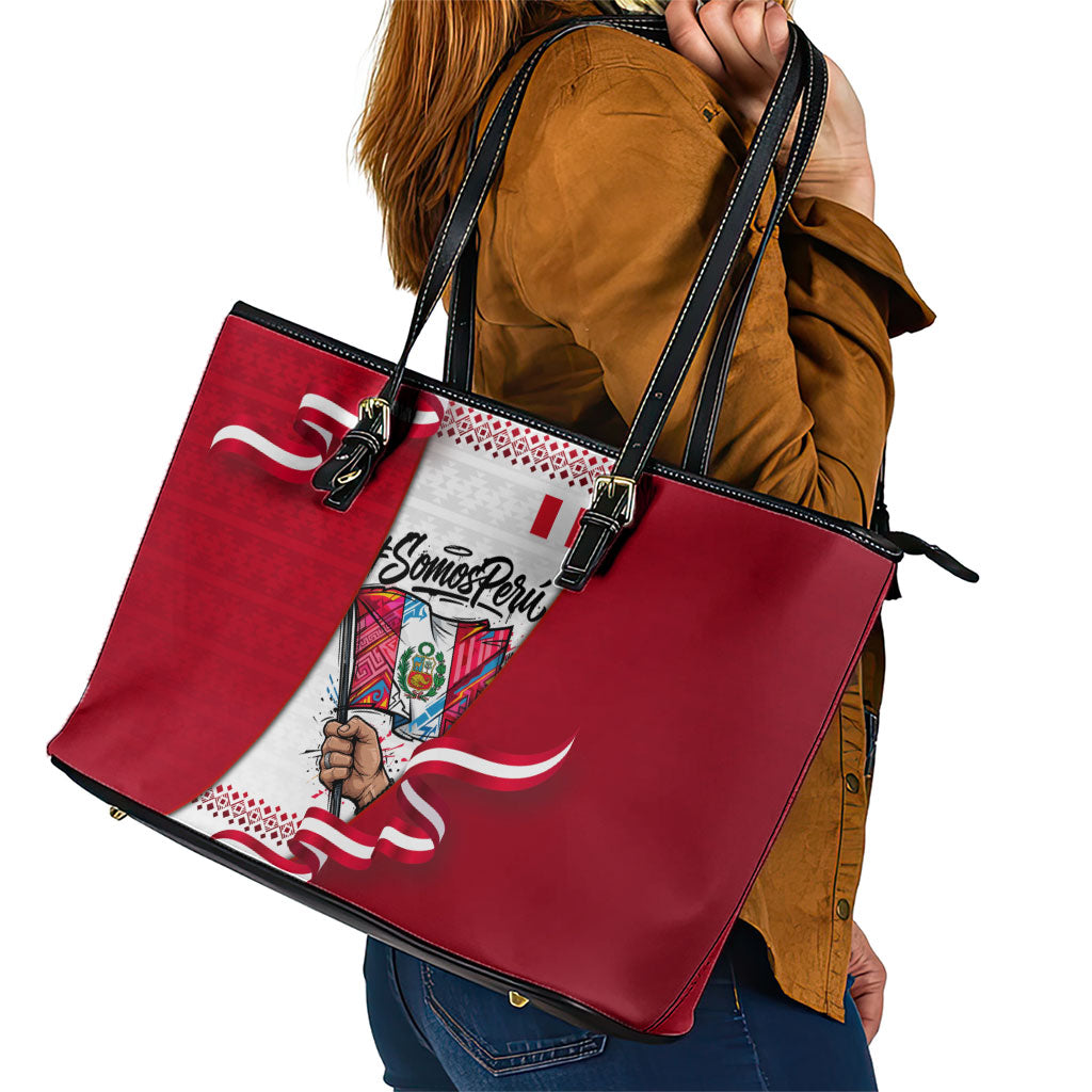 Somos Peru Independence Day Leather Tote Bag Inti Sun God Andean Condor Tribal