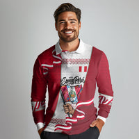 Somos Peru Independence Day Long Sleeve Polo Shirt Inti Sun God Andean Condor Tribal
