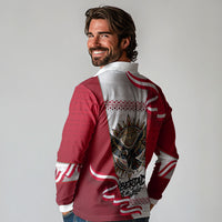 Somos Peru Independence Day Long Sleeve Polo Shirt Inti Sun God Andean Condor Tribal
