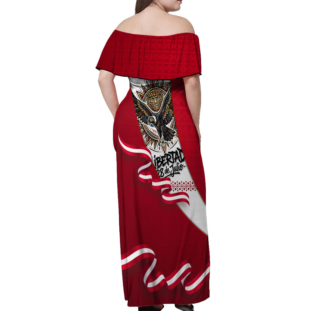 Somos Peru Independence Day Off Shoulder Maxi Dress Inti Sun God Andean Condor Tribal