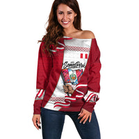 Somos Peru Independence Day Off Shoulder Sweater Inti Sun God Andean Condor Tribal