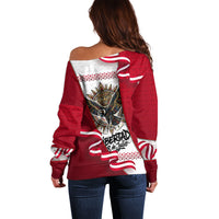 Somos Peru Independence Day Off Shoulder Sweater Inti Sun God Andean Condor Tribal