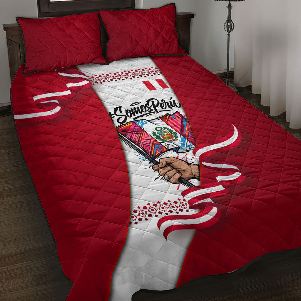 Somos Peru Independence Day Quilt Bed Set Inti Sun God Andean Condor Tribal