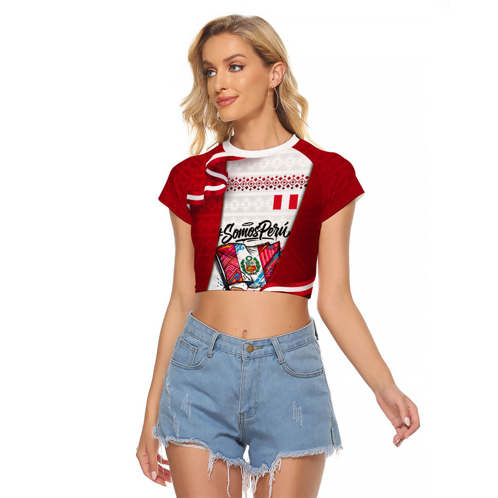 Somos Peru Independence Day Raglan Cropped T Shirt Inti Sun God Andean Condor Tribal