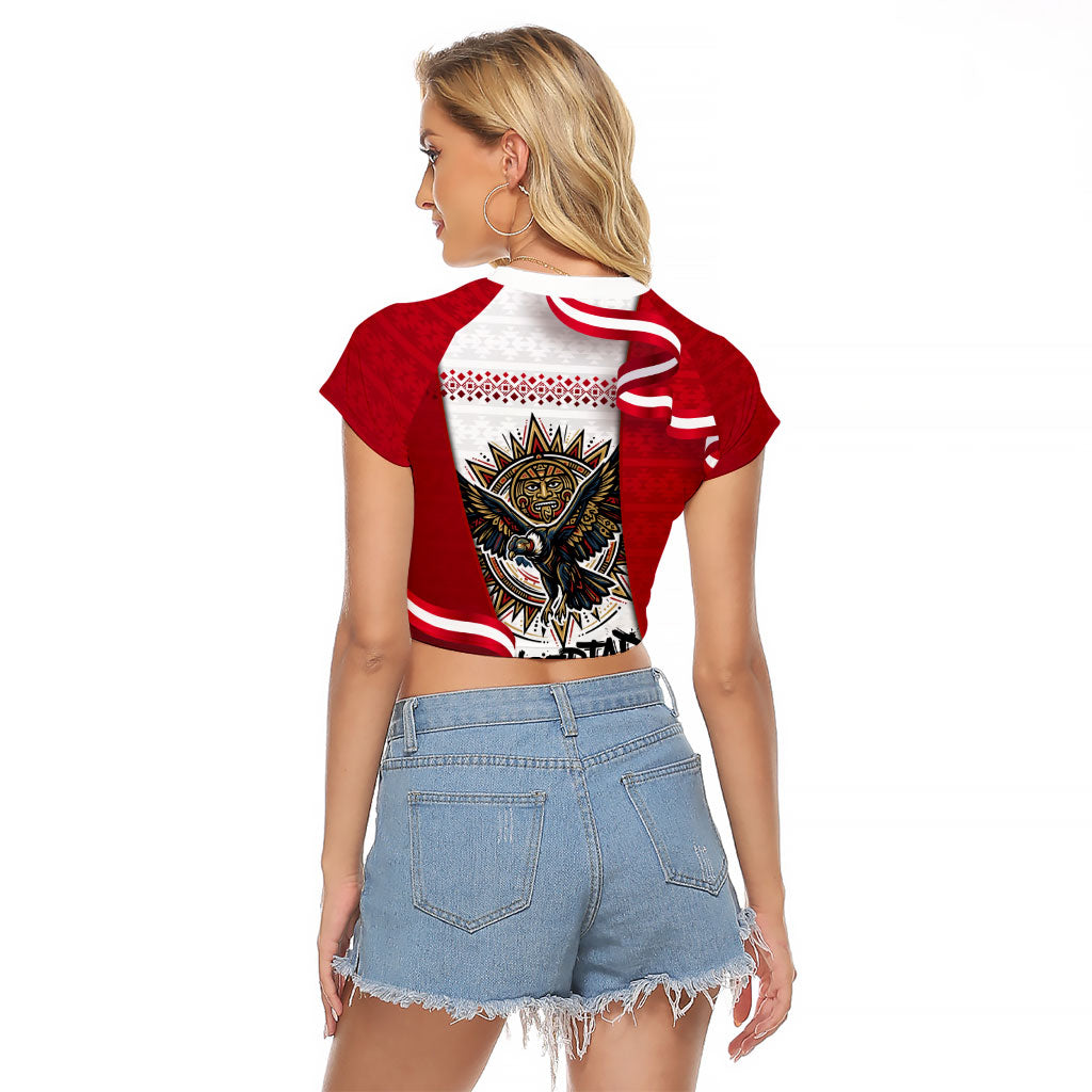 Somos Peru Independence Day Raglan Cropped T Shirt Inti Sun God Andean Condor Tribal