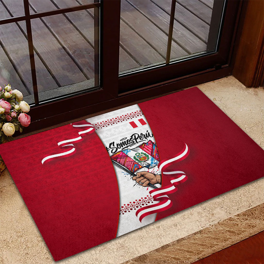 Somos Peru Independence Day Rubber Doormat Inti Sun God Andean Condor Tribal
