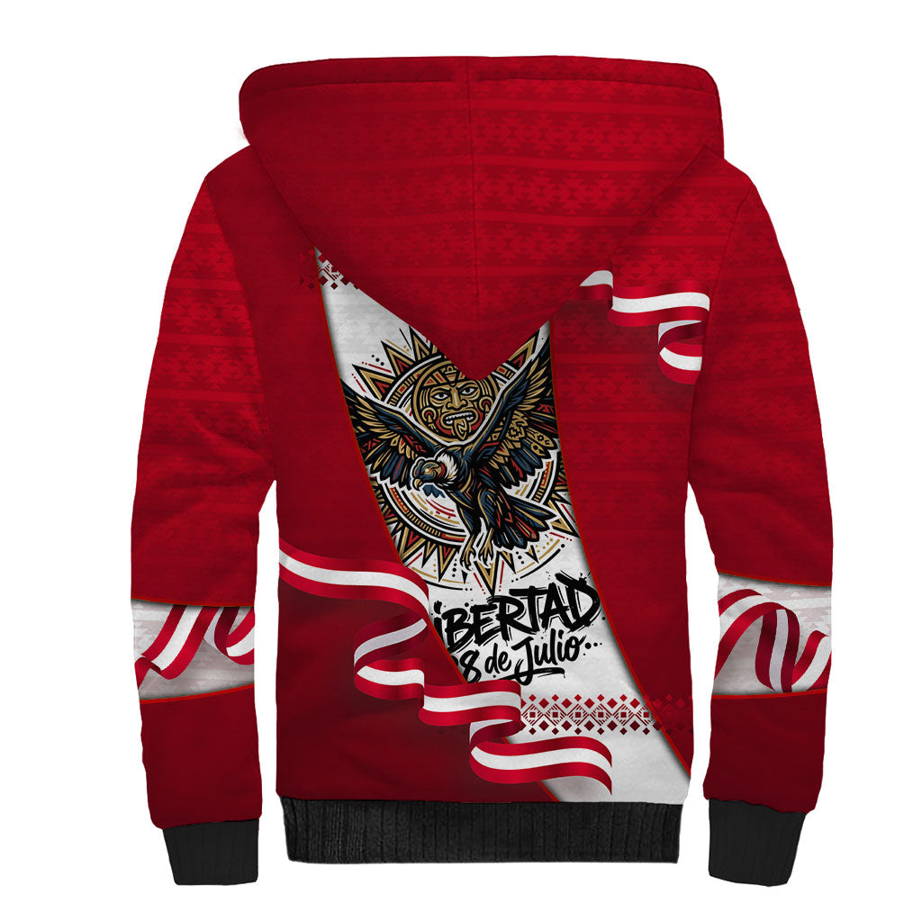 Somos Peru Independence Day Sherpa Hoodie Inti Sun God Andean Condor Tribal
