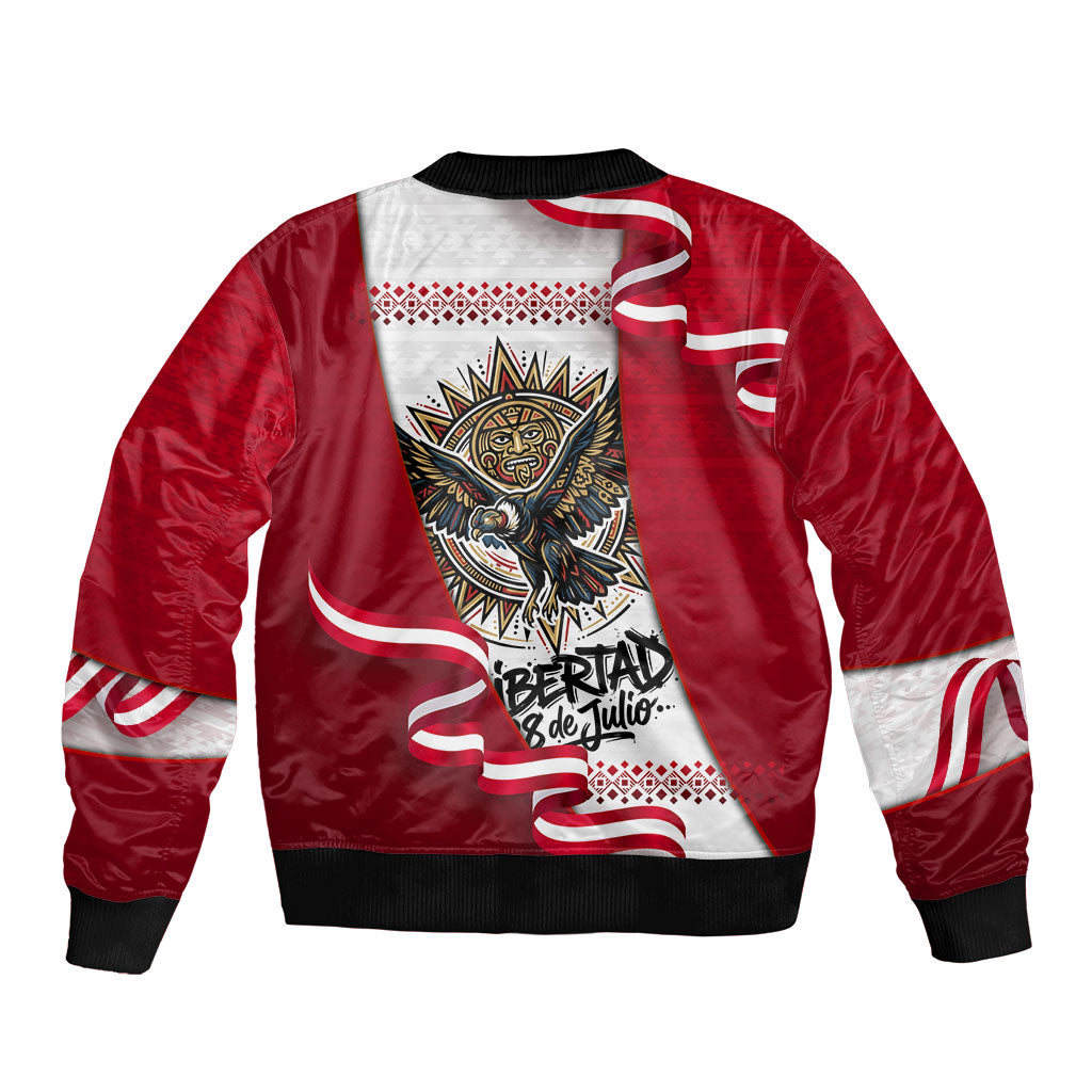 Somos Peru Independence Day Sleeve Zip Bomber Jacket Inti Sun God Andean Condor Tribal