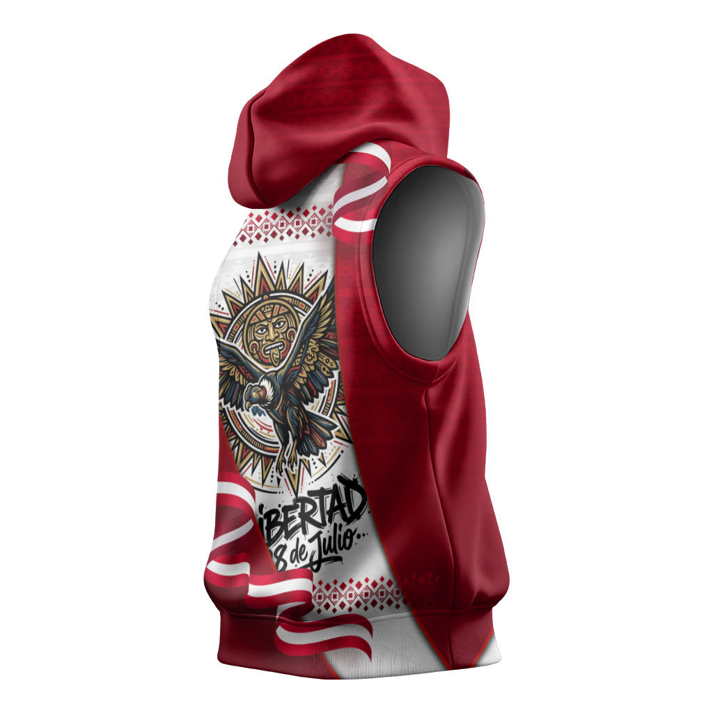 Somos Peru Independence Day Sleeveless Hoodie Inti Sun God Andean Condor Tribal