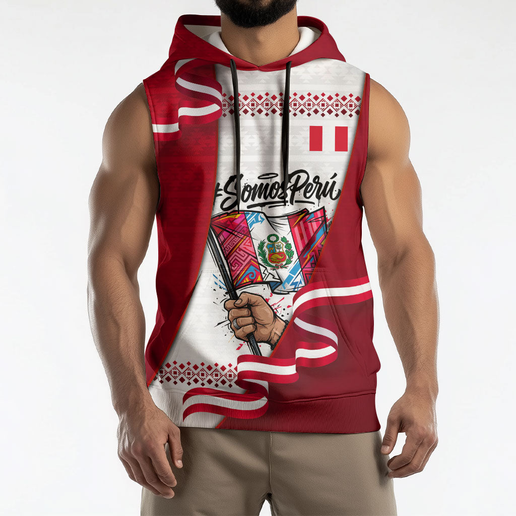 Somos Peru Independence Day Sleeveless Hoodie Inti Sun God Andean Condor Tribal