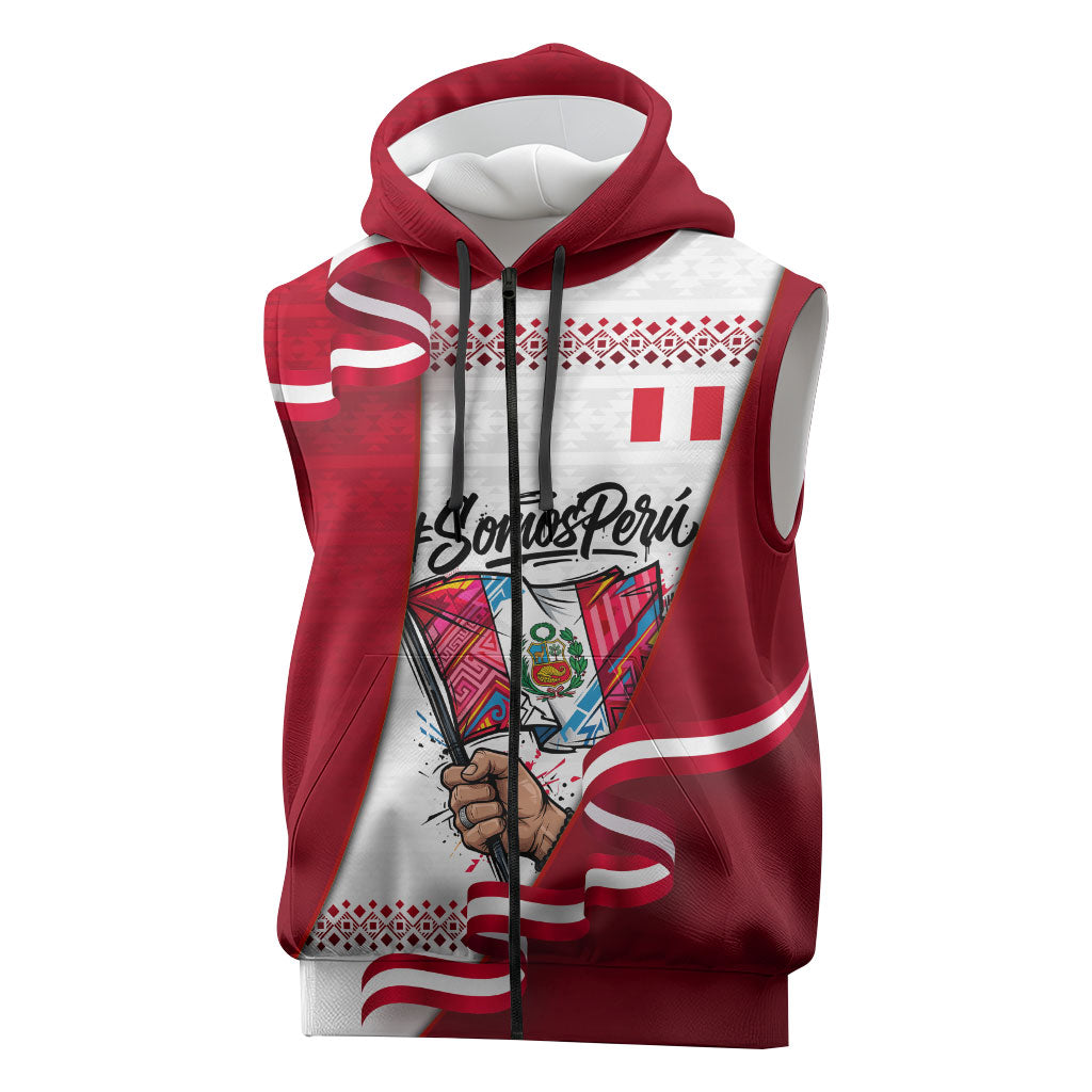 Somos Peru Independence Day Sleeveless Zip Hoodie Inti Sun God Andean Condor Tribal