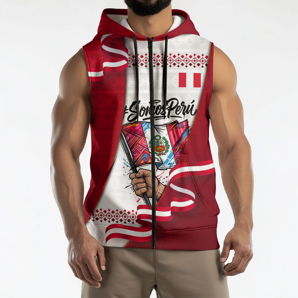 Somos Peru Independence Day Sleeveless Zip Hoodie Inti Sun God Andean Condor Tribal