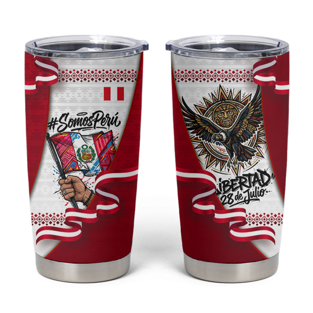 Somos Peru Independence Day Tumbler Cup Inti Sun God Andean Condor Tribal