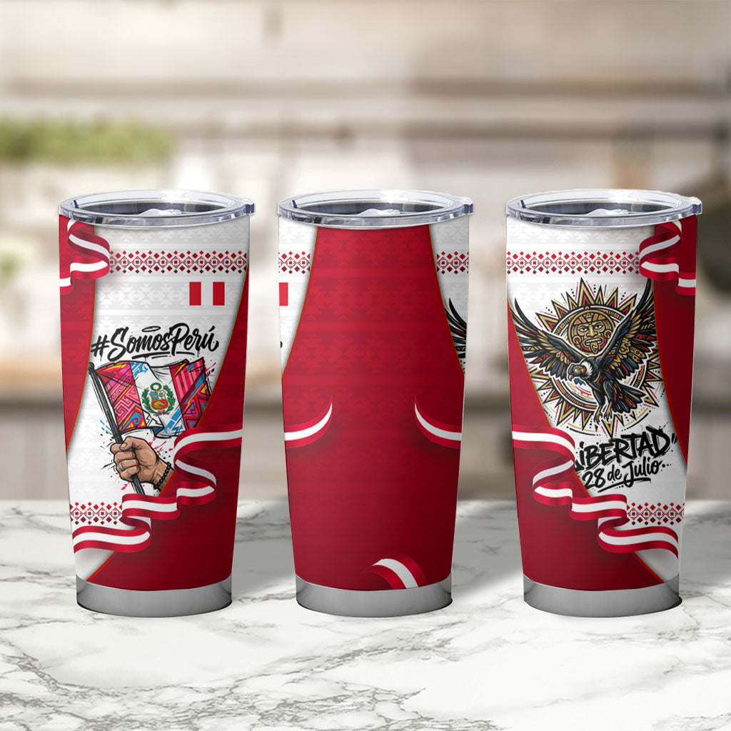 Somos Peru Independence Day Tumbler Cup Inti Sun God Andean Condor Tribal
