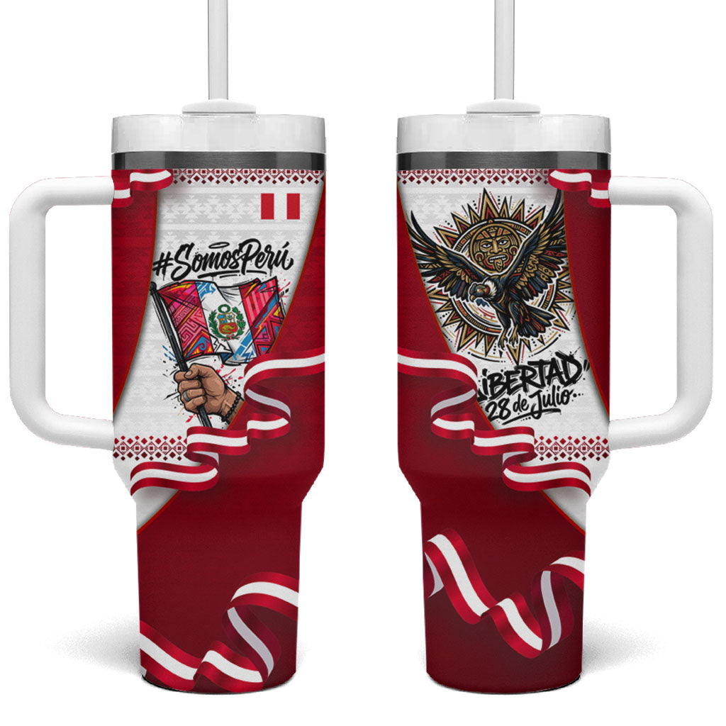 Somos Peru Independence Day Tumbler With Handle Inti Sun God Andean Condor Tribal