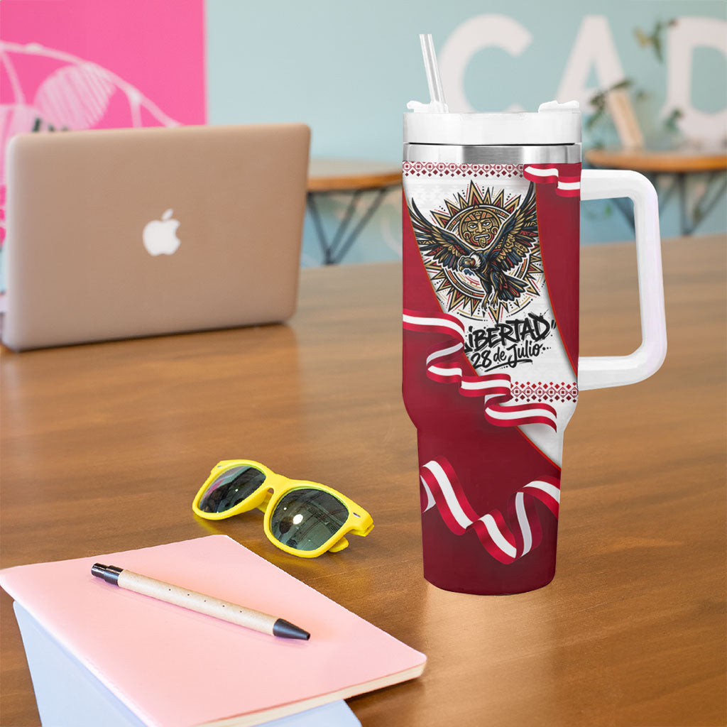 Somos Peru Independence Day Tumbler With Handle Inti Sun God Andean Condor Tribal