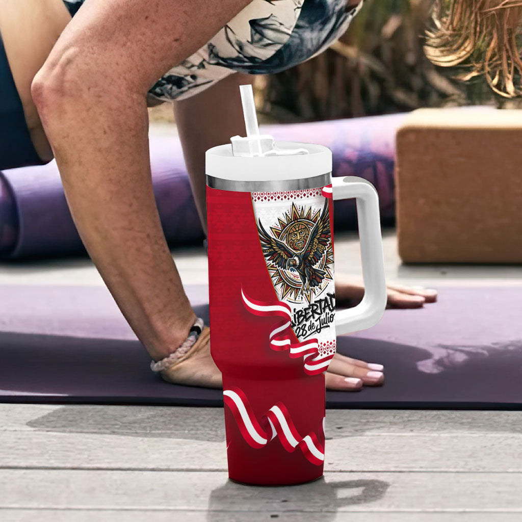 Somos Peru Independence Day Tumbler With Handle Inti Sun God Andean Condor Tribal