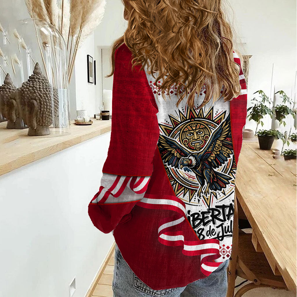 Somos Peru Independence Day Women Casual Shirt Inti Sun God Andean Condor Tribal