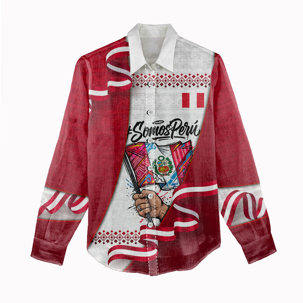 Somos Peru Independence Day Women Casual Shirt Inti Sun God Andean Condor Tribal